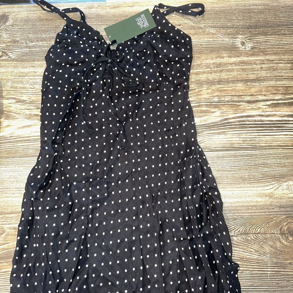 Women's Ruched Front Maxi Slip Dress Wild Fable Black Polka Dots Size XL. NWT. G